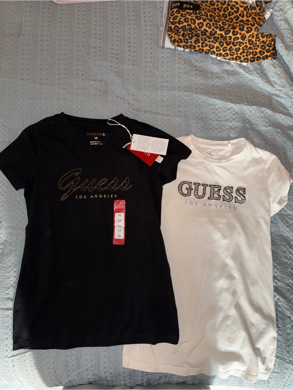 Guess Girls' Short Sleeve Logo Tees in Black and White